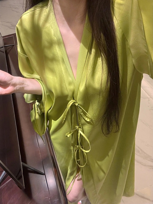 Robe Silk Women - 경량 긴팔 아이스 실크 오픈 가디건