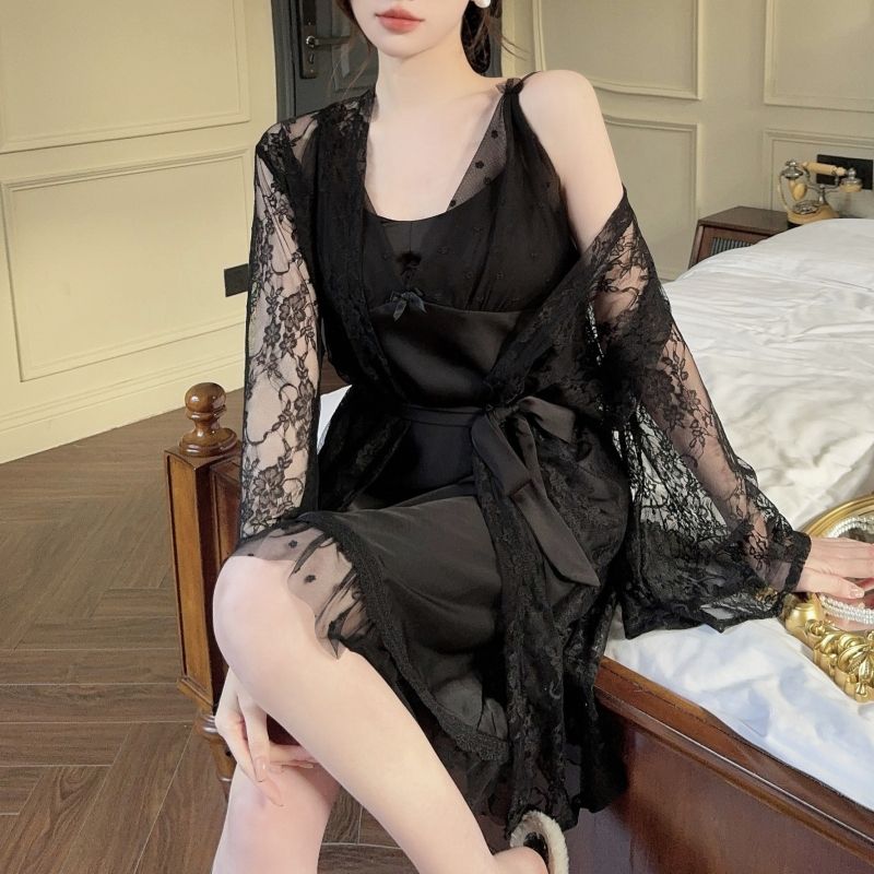 2025 여름 2PCS 섹시 레이스 란제리 실크 새틴  - Robe Silk Women 리뷰 및 가격