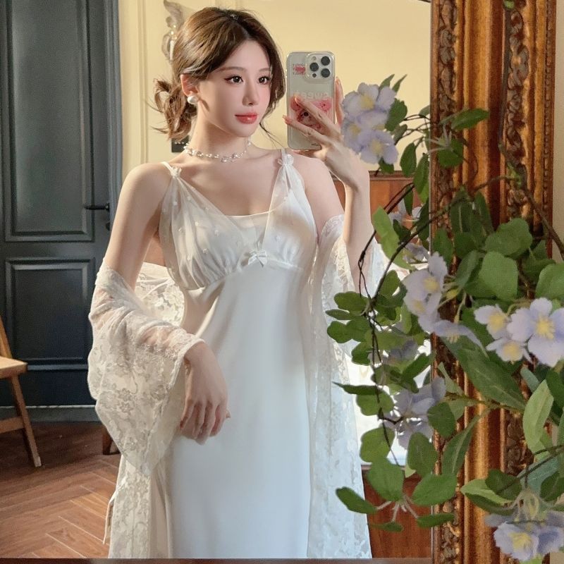2025 여름 2PCS 섹시 레이스 란제리 실크 새틴  - Robe Silk Women 리뷰 및 가격