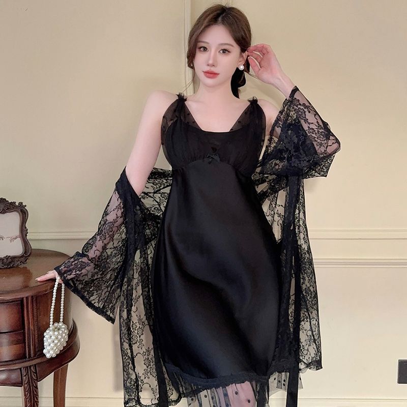 2025 여름 2PCS 섹시 레이스 란제리 실크 새틴  - Robe Silk Women 리뷰 및 가격